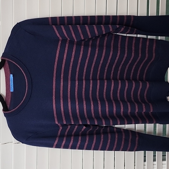 J McLaughlin Navy Cotton Striped Crewneck Sweater | Size Large - Picture 1 of 7
